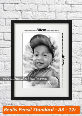 Jasa lukis realis dengan pensil ukuran A3/12R 30x40cm STANDARD